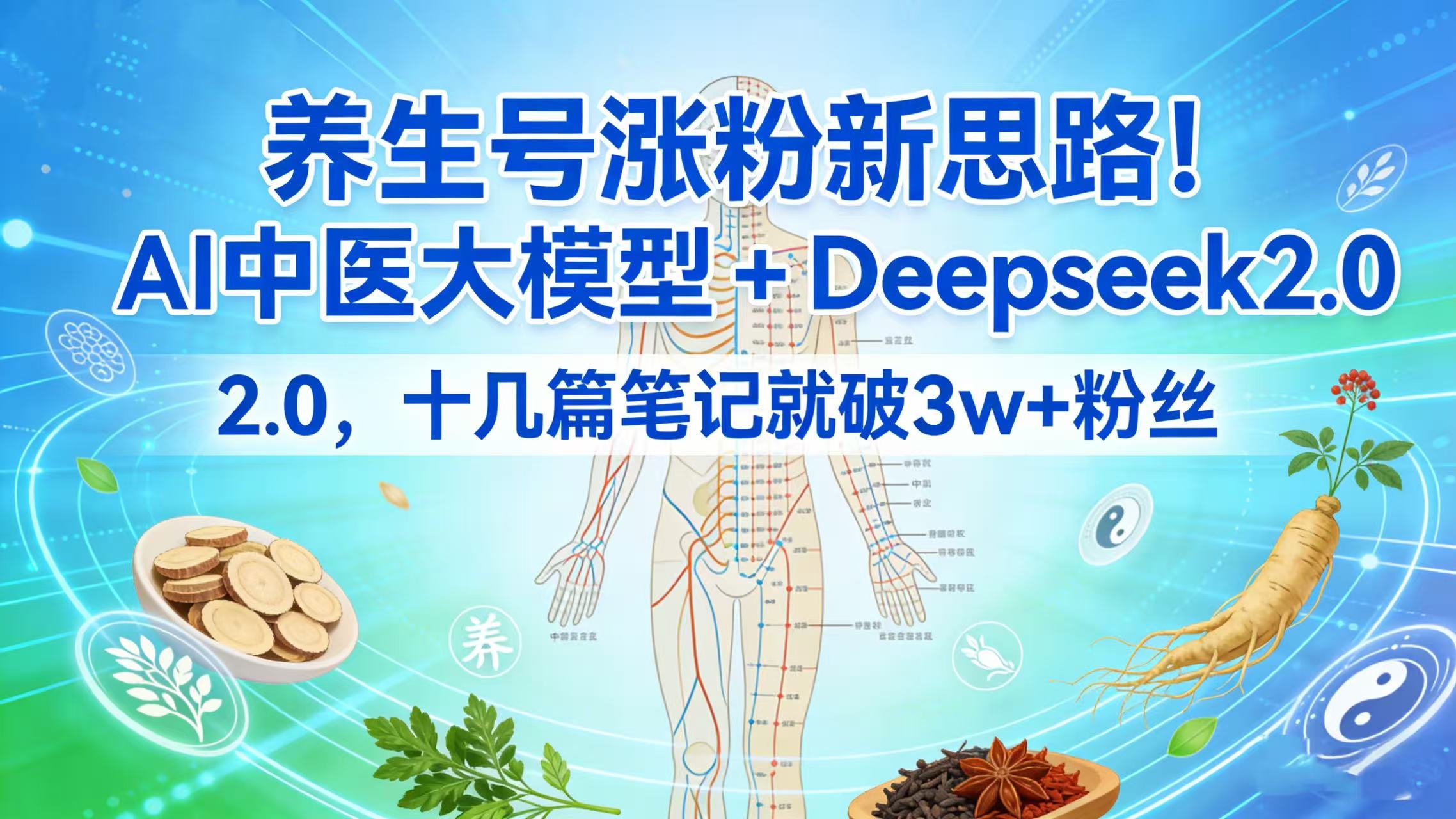 养生号涨粉新思路！AI 中医大模型 + Deepseek 2.0，十几篇笔记就破 3w + 粉丝-易学副业