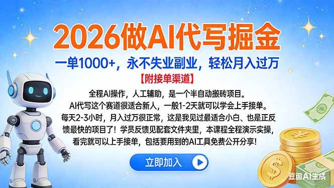 2026做AI代写掘金，一单1000+，永不失业副业，轻松月入过万-易学副业